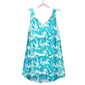 Natural Reflections 100% Rayon summer tropical Midi blue sleeveless dress
